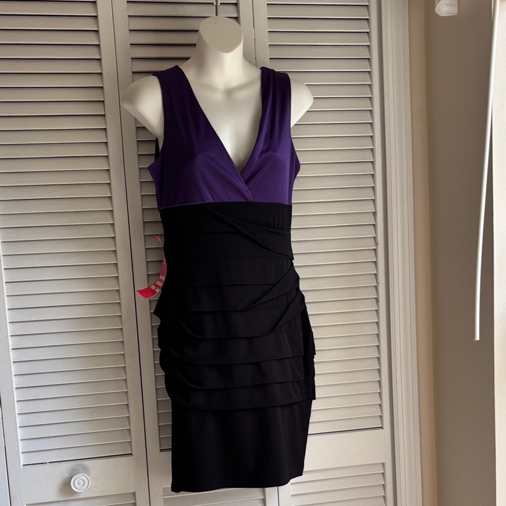 Y2K Enfocus Studio Purple and Black V-Neck Layered Mini Dress sz 10